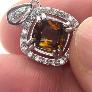 Sphene 1.50ct White Gold Finish Solid 925 Sterling Silver Pendant